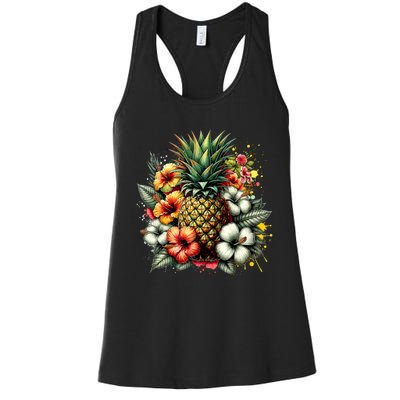 Pineapple Hawaii Vintage Hawaiian Floral Women's Racerback Tank