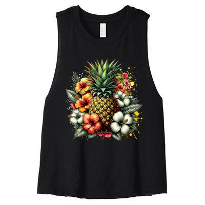 Pineapple Hawaii Vintage Hawaiian Floral Women's Racerback Cropped Tank