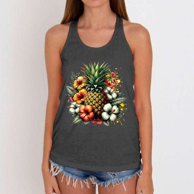 Pineapple Hawaii Vintage Hawaiian Floral Women's Knotted Racerback Tank