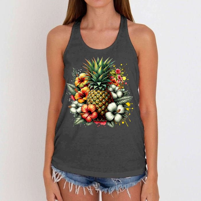 Pineapple Hawaii Vintage Hawaiian Floral Women's Knotted Racerback Tank