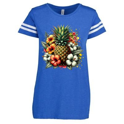 Pineapple Hawaii Vintage Hawaiian Floral Enza Ladies Jersey Football T-Shirt