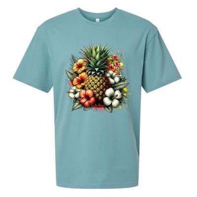 Pineapple Hawaii Vintage Hawaiian Floral Sueded Cloud Jersey T-Shirt