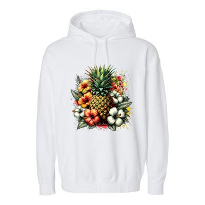 Pineapple Hawaii Vintage Hawaiian Floral Garment-Dyed Fleece Hoodie