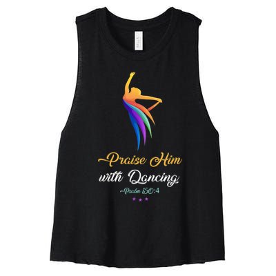 Praise Him With Dancing Christian Worship Dancer Girl Women's Racerback Cropped Tank