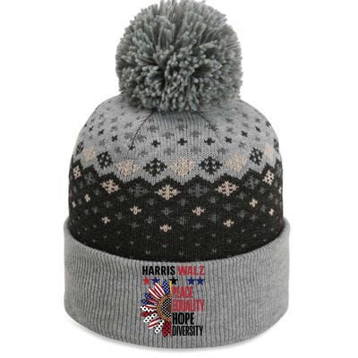 Patriotic Harris Walz Peace Love Equality Hope Diversity The Baniff Cuffed Pom Beanie