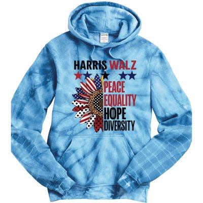 Patriotic Harris Walz Peace Love Equality Hope Diversity Tie Dye Hoodie