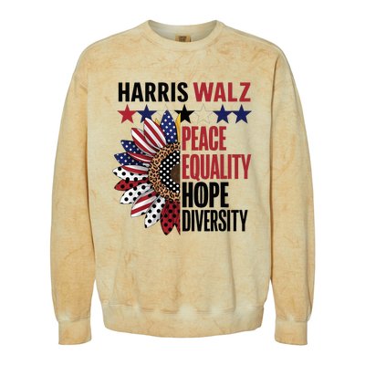 Patriotic Harris Walz Peace Love Equality Hope Diversity Colorblast Crewneck Sweatshirt