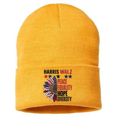 Patriotic Harris Walz Peace Love Equality Hope Diversity Sustainable Knit Beanie