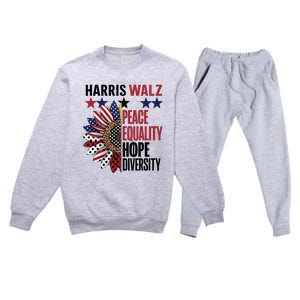 Patriotic Harris Walz Peace Love Equality Hope Diversity Premium Crewneck Sweatsuit Set