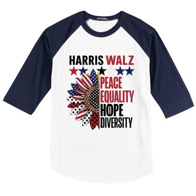 Patriotic Harris Walz Peace Love Equality Hope Diversity Baseball Sleeve Shirt