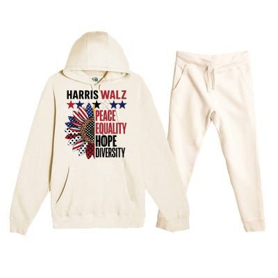 Patriotic Harris Walz Peace Love Equality Hope Diversity Premium Hooded Sweatsuit Set