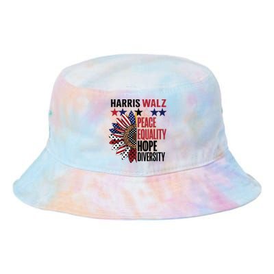 Patriotic Harris Walz Peace Love Equality Hope Diversity Tie Dye Newport Bucket Hat