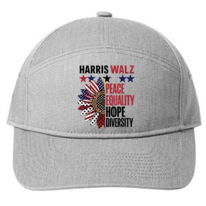 Patriotic Harris Walz Peace Love Equality Hope Diversity 7-Panel Snapback Hat