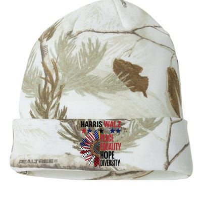 Patriotic Harris Walz Peace Love Equality Hope Diversity Kati Licensed 12" Camo Beanie