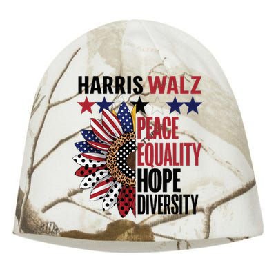 Patriotic Harris Walz Peace Love Equality Hope Diversity Kati - Camo Knit Beanie