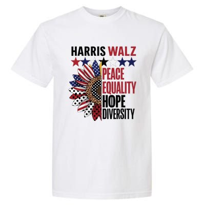 Patriotic Harris Walz Peace Love Equality Hope Diversity Garment-Dyed Heavyweight T-Shirt