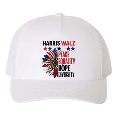 Patriotic Harris Walz Peace Love Equality Hope Diversity Yupoong Adult 5-Panel Trucker Hat