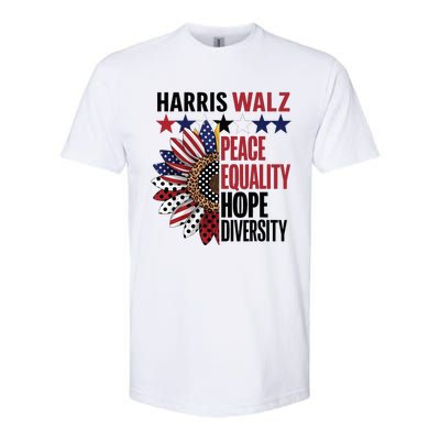 Patriotic Harris Walz Peace Love Equality Hope Diversity Softstyle CVC T-Shirt