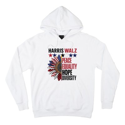 Patriotic Harris Walz Peace Love Equality Hope Diversity Hoodie