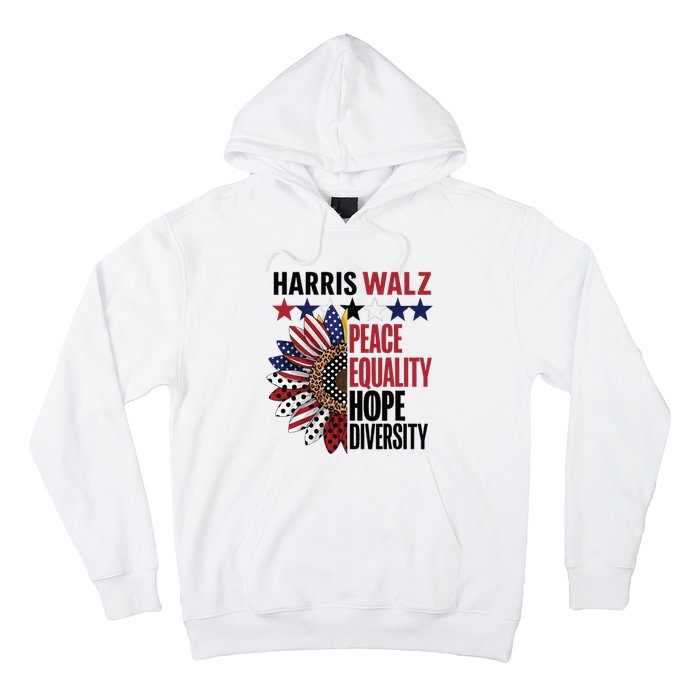 Patriotic Harris Walz Peace Love Equality Hope Diversity Hoodie