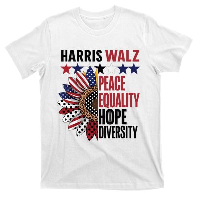 Patriotic Harris Walz Peace Love Equality Hope Diversity T-Shirt