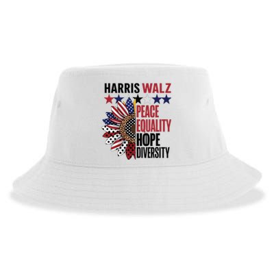 Patriotic Harris Walz Peace Love Equality Hope Diversity Sustainable Bucket Hat