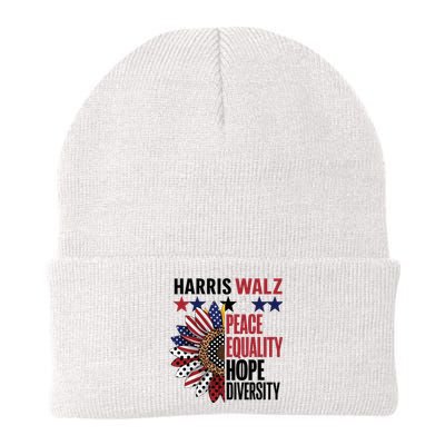 Patriotic Harris Walz Peace Love Equality Hope Diversity Knit Cap Winter Beanie