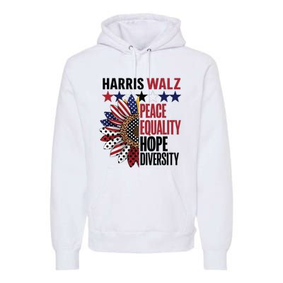 Patriotic Harris Walz Peace Love Equality Hope Diversity Premium Hoodie