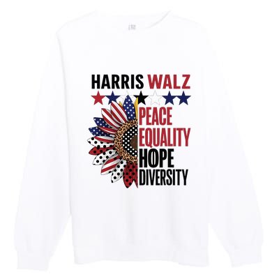 Patriotic Harris Walz Peace Love Equality Hope Diversity Premium Crewneck Sweatshirt