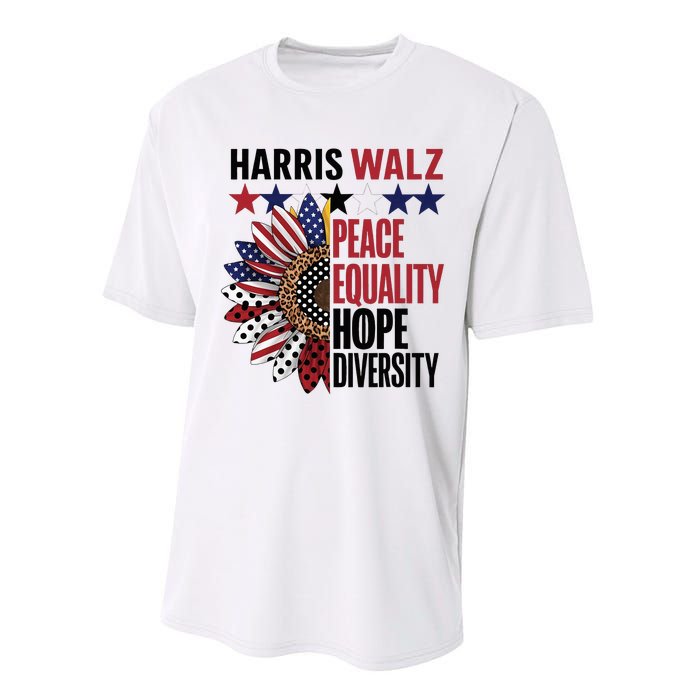 Patriotic Harris Walz Peace Love Equality Hope Diversity Performance Sprint T-Shirt