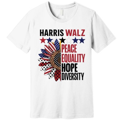 Patriotic Harris Walz Peace Love Equality Hope Diversity Premium T-Shirt