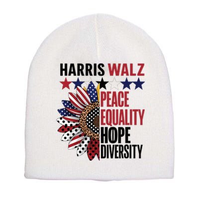 Patriotic Harris Walz Peace Love Equality Hope Diversity Short Acrylic Beanie