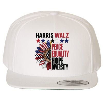 Patriotic Harris Walz Peace Love Equality Hope Diversity Wool Snapback Cap