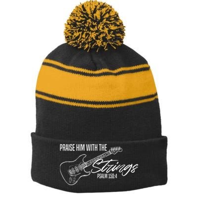 Praise Him With The Strings Christian Guitar God Worship Stripe Pom Pom Beanie
