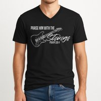 Praise Him With The Strings Christian Guitar God Worship V-Neck T-Shirt