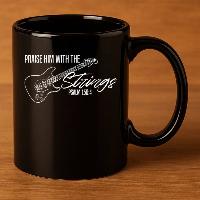 Praise Him With The Strings Christian Guitar God Worship 11oz C Handle Ceramic Mug