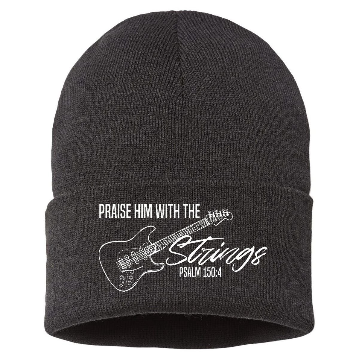 Praise Him With The Strings Christian Guitar God Worship Sustainable Knit Beanie