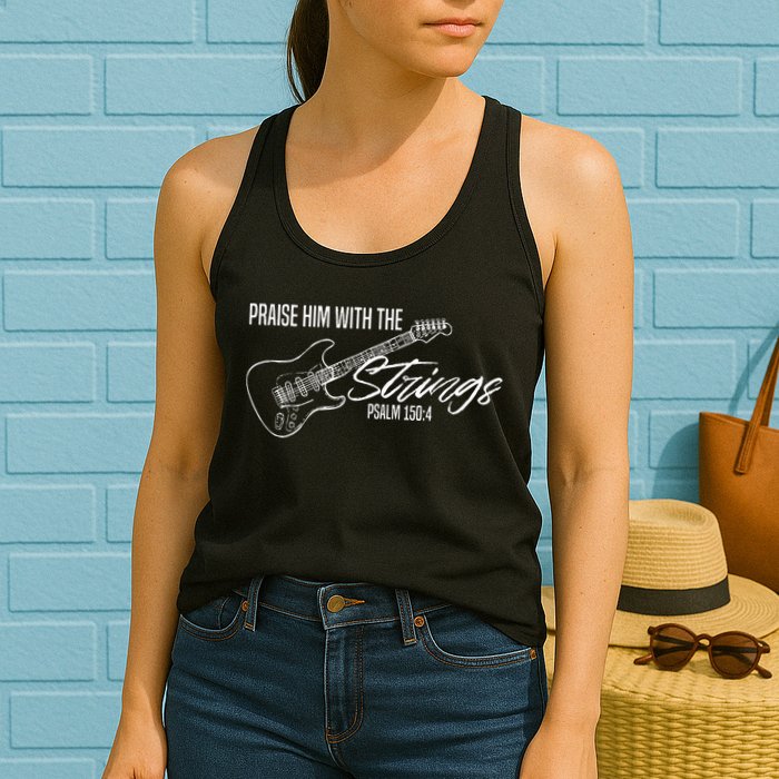Praise Him With The Strings Christian Guitar God Worship Womens Tank Top