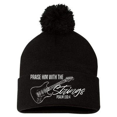 Praise Him With The Strings Christian Guitar God Worship Pom Pom 12in Knit Beanie