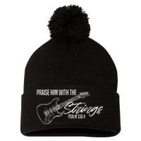 Praise Him With The Strings Christian Guitar God Worship Pom Pom 12in Knit Beanie