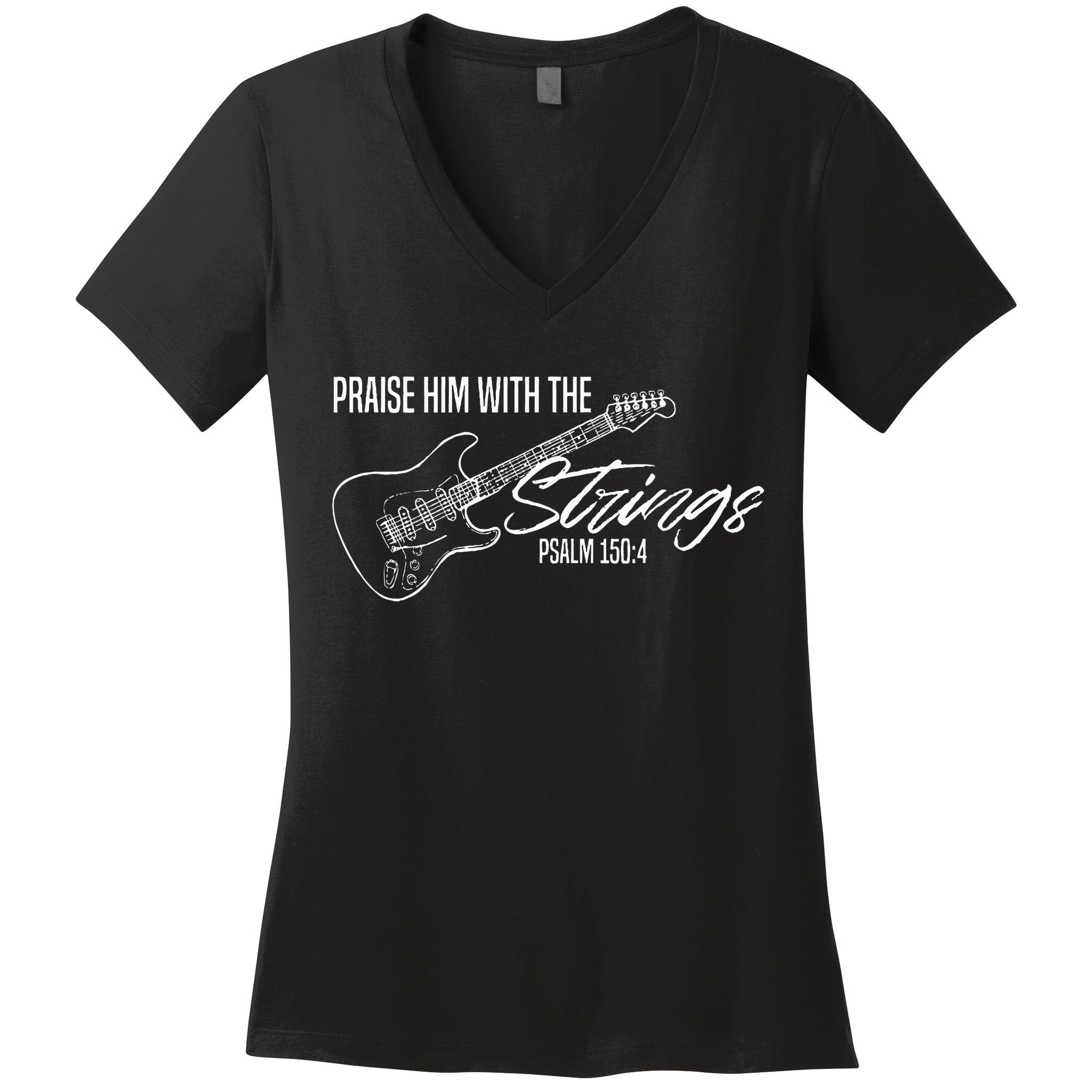 Praise Him With The Strings Christian Guitar God Worship Women's V-Neck T-Shirt