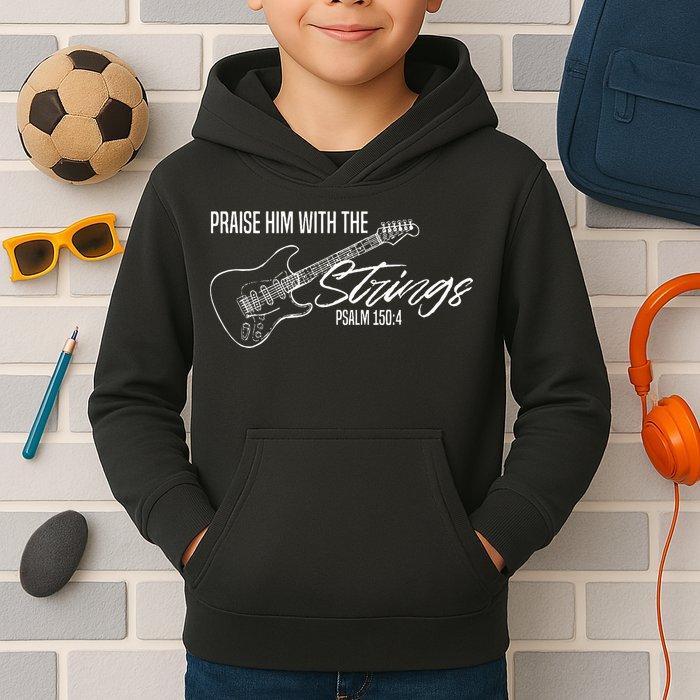 Praise Him With The Strings Christian Guitar God Worship Kids Hoodie