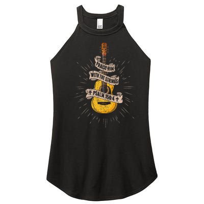 Praise Him With The Strings Jesus Acoustic Guitar Christian Women’s Perfect Tri Rocker Tank