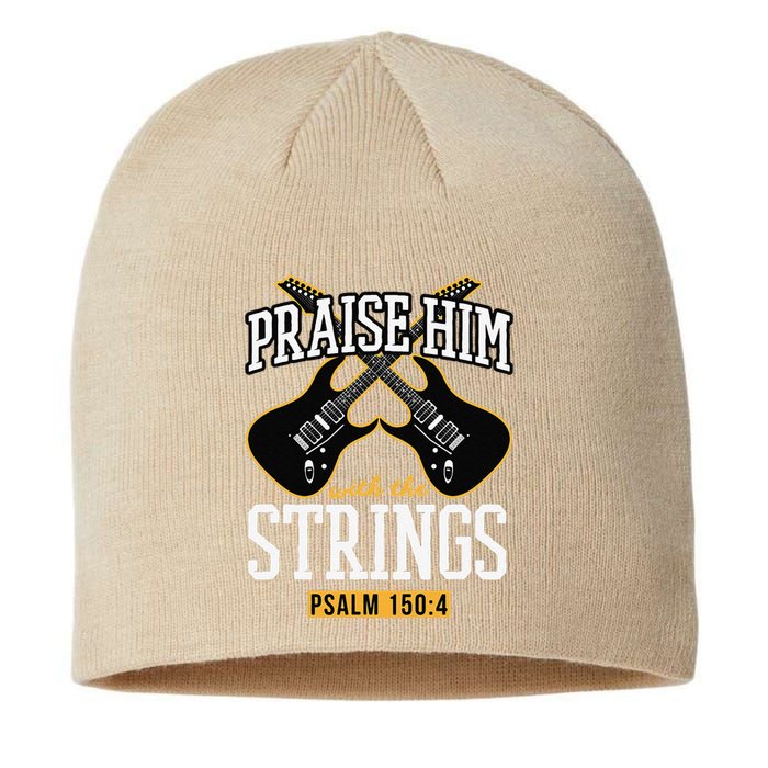 Praise Him With The Strings Guitar Christian Gift Sustainable Beanie