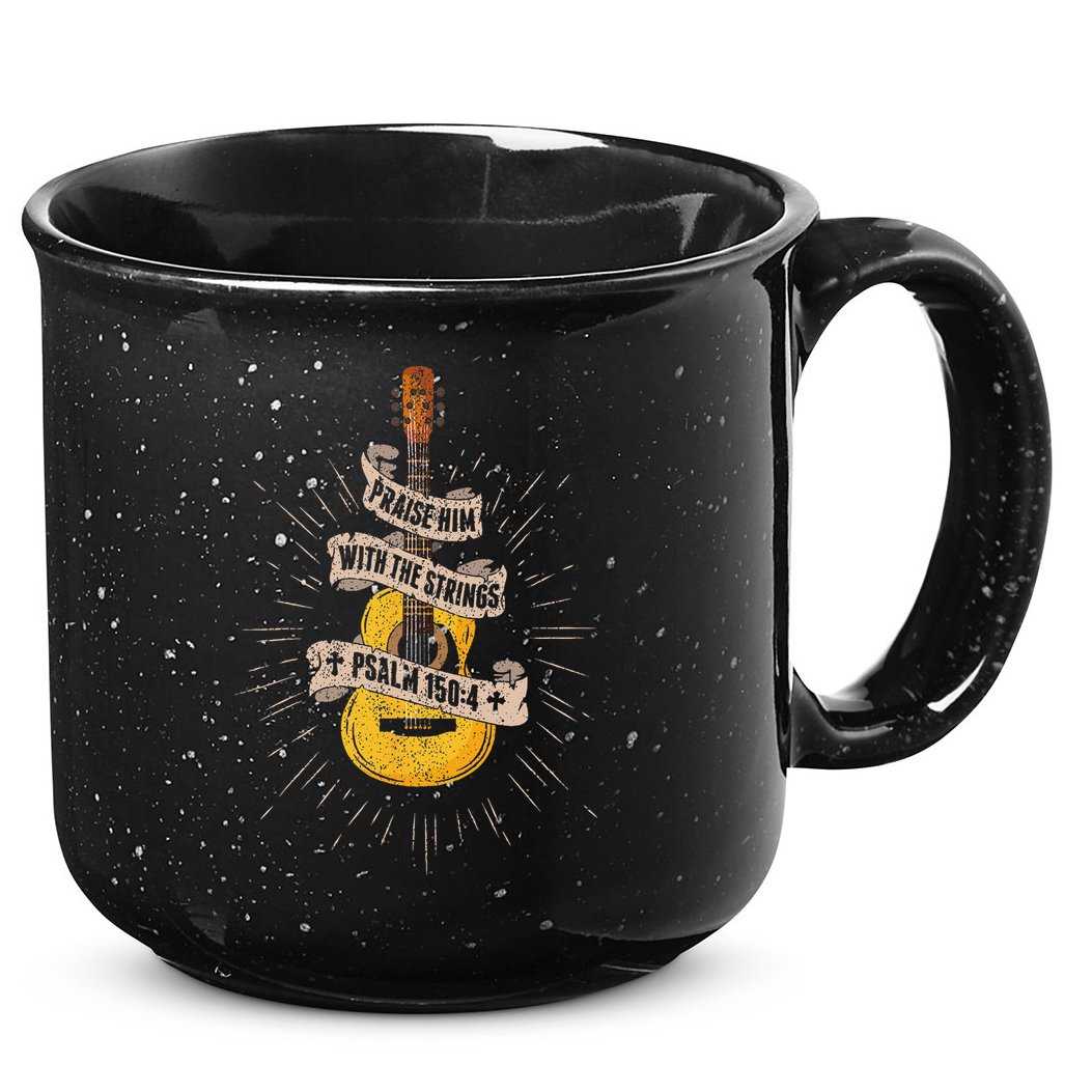 Praise Him With The Strings Jesus Acoustic Guitar Christian 15oz Campfire Ceramic Mug