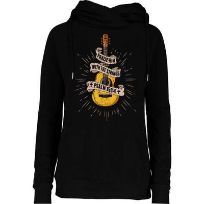 Praise Him With The Strings Jesus Acoustic Guitar Christian Womens Funnel Neck Pullover Hood