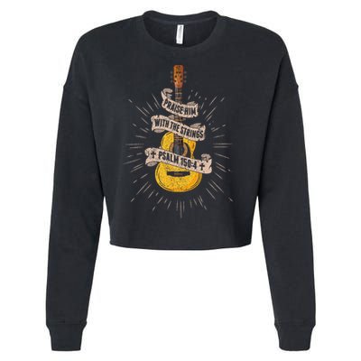 Praise Him With The Strings Jesus Acoustic Guitar Christian Cropped Pullover Crew