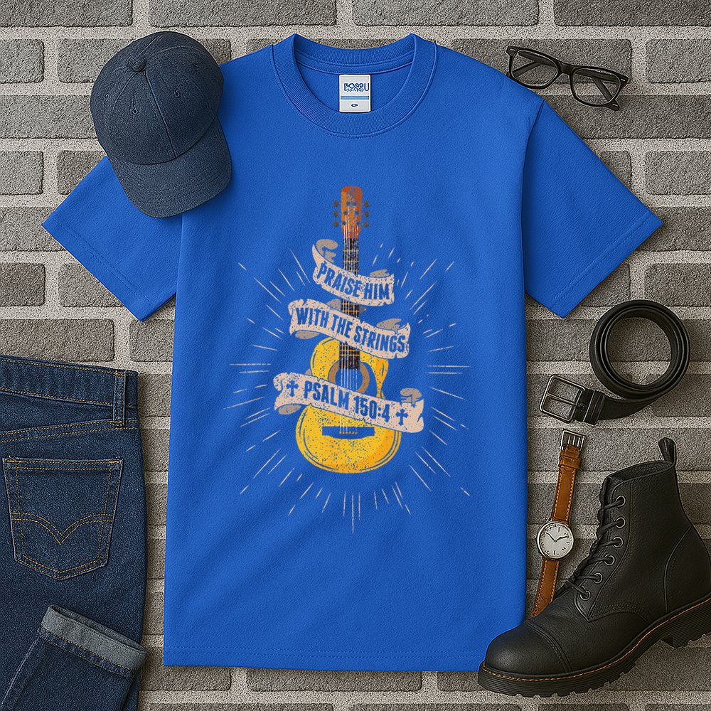 Praise Him With The Strings Jesus Acoustic Guitar Christian Tall T-Shirt