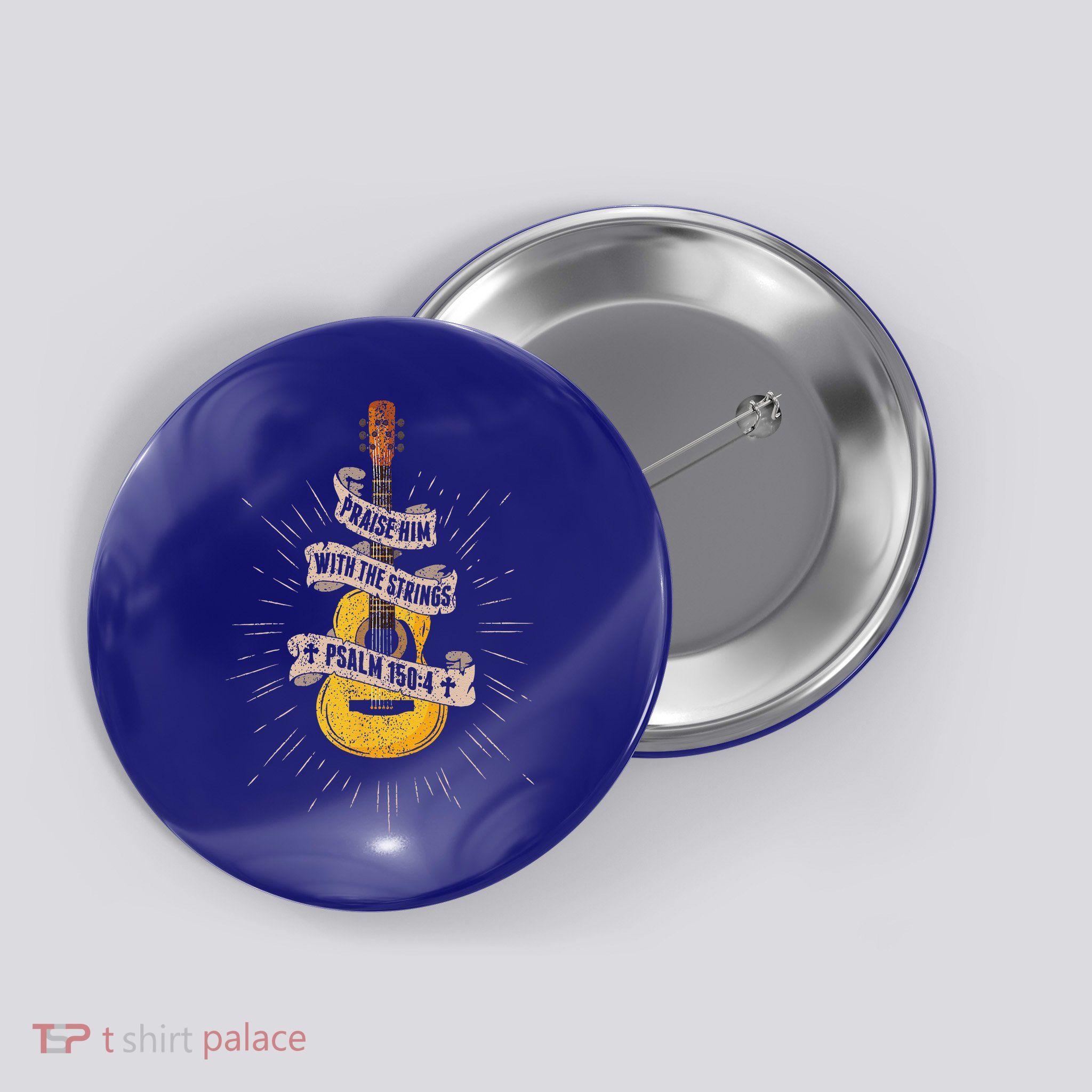 Praise Him With The Strings Jesus Acoustic Guitar Christian Button