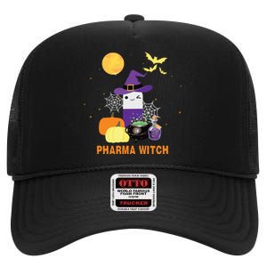 Pharmacist Halloween Women Pharmacy Tech Pharma Witch High Crown Mesh Back Trucker Hat